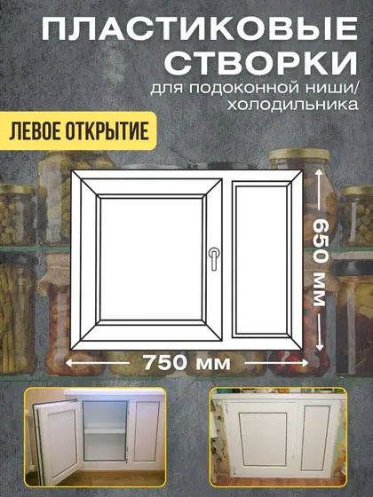 Пластиковые створки для подоконной ниши/ хрущевский холодильник 750х650мм левое открывание